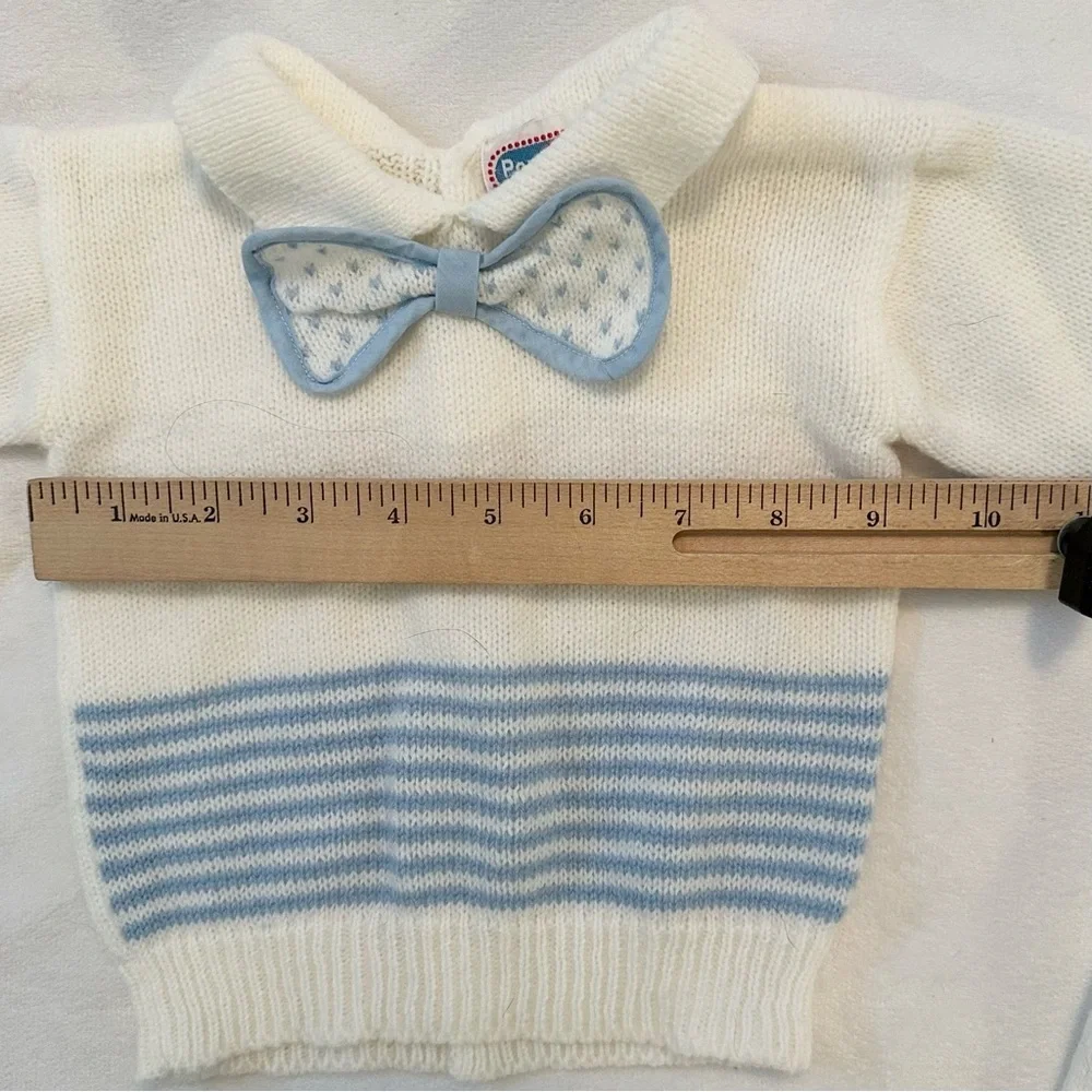 Vintage Baby Boys Popsicle Sweater Top & Pants Set 12M 2Pc Ivory Blue Bow tie
